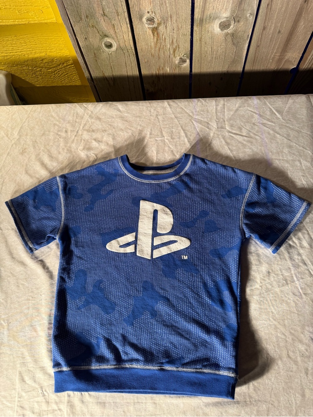Sony PlayStation Youth Boys 8 Blue Camo Puff Logo Short Sleeve Sweatshirt T-Shir